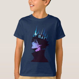 Anime Kung Gothic Manlig Porträtt med Blå Krona T Shirt