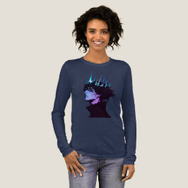 Anime Kung Gothic Manlig Porträtt med Blå Krona T Shirt