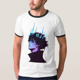 Anime Kung Gothic Manlig Porträtt med Blå Krona T Shirt