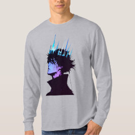 Anime Kung Gotisk Manlig Porträtt med Blå Krona T Shirt