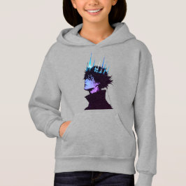 Anime Kung Gotisk Manlig Porträtt med Blå Krona T Shirt
