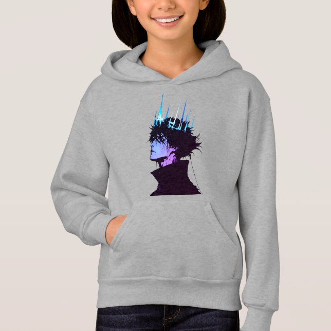 Anime Kung Gotisk Manlig Porträtt med Blå Krona T Shirt (Framsida)
