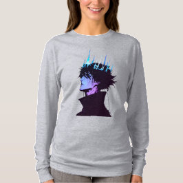 Anime Kung Gotisk Manlig Porträtt med Blå Krona T Shirt