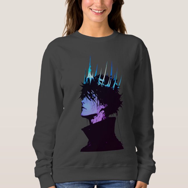 Anime Kung Gotisk Manlig Porträtt med Blå Krona T Shirt (Framsida)