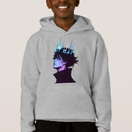 Anime Kung Gotisk Manlig Porträtt med Blå Krona T Shirt