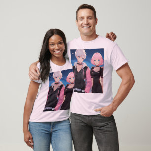 Anime lite Kärlek T-Shirt - Cute Boy & Girl Design