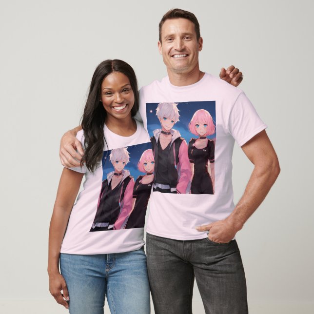 Anime lite Kärlek T-Shirt - Cute Boy & Girl Design (Unisex)