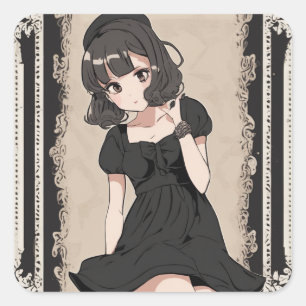 Anime Little Black Dress Sticker - Artistic Flair Fyrkantigt Klistermärke