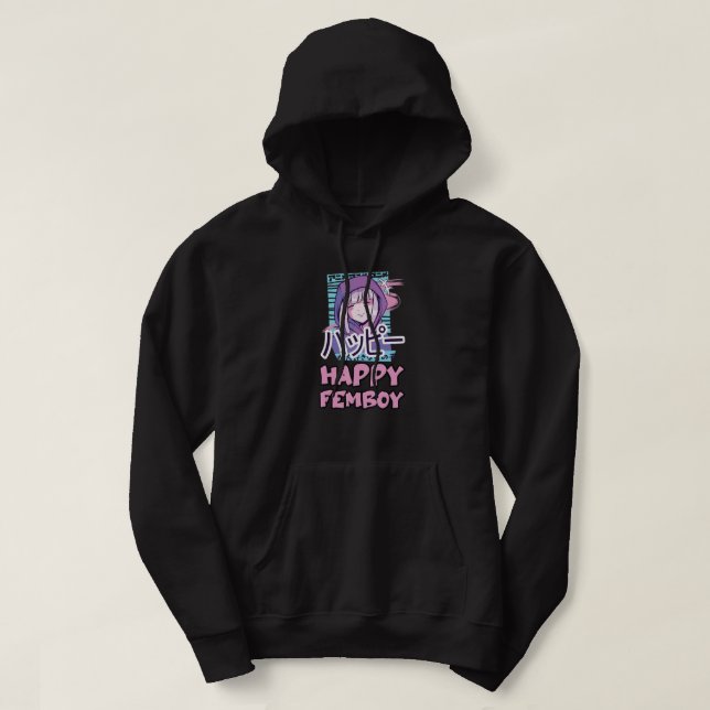 Anime Lycklig Femboy med Lycklig i japanskt - Cute Hoodie (Design framsida)