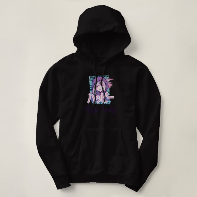 Anime Lycklig Femboy med Lycklig i japanskt - Cute T Shirt (Design framsida)