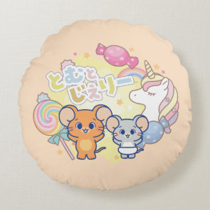 Anime Magic Candyland med Jerry och Tuffy Rund Kudde