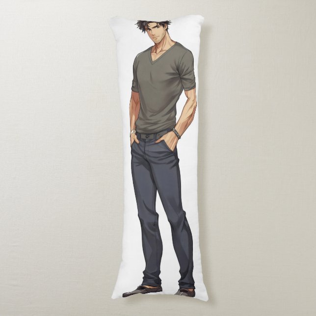 Anime Man Handsome Zaddy Kroppskudde (Framsidan Vertikal)