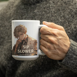 Anime Man säger till Sip långsammare att han njute Kaffemugg