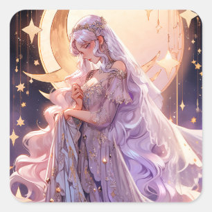 Anime Måne Princess Fantasy Art Fyrkantigt Klistermärke