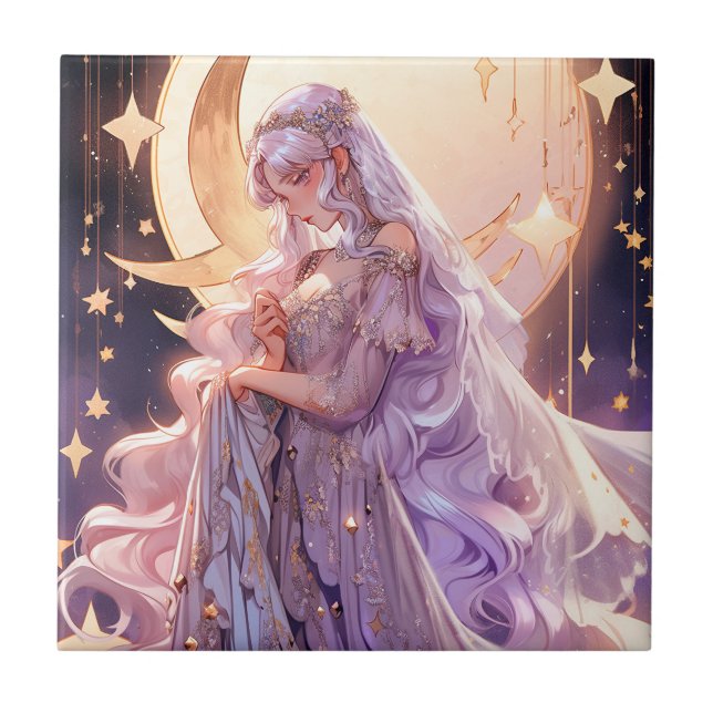Anime Måne Princess Fantasy Art Kakelplatta (Framsidan)