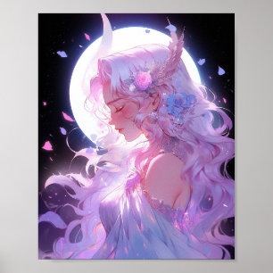 Anime Måne Princess Fantasy Art Poster