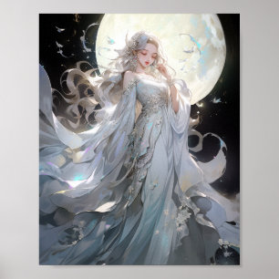 Anime Måne Princess Fantasy Art Poster