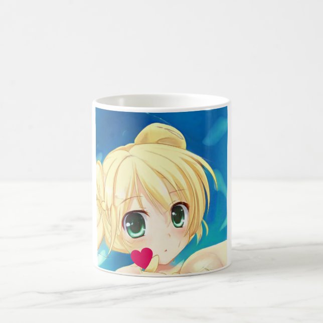 Anime manga blond grönt-ögonögd flicka hjärta kaffemugg (Center)