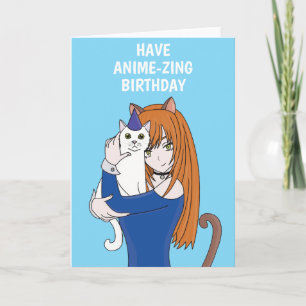 Anime Manga Cat Girl Birthday Card Kort
