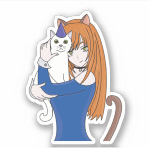 Anime Manga Girl and Cat Klistermärken