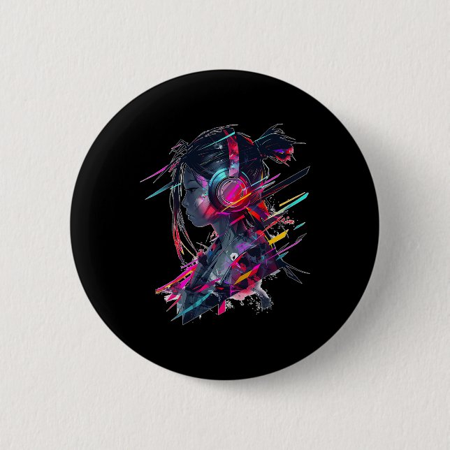 Anime Manga Graphic Headphone Artwork Anime Knapp (Framsida)