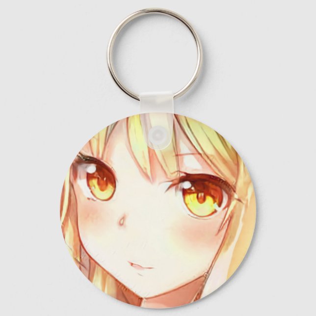Anime manga leende flicka blonde hårbrunt öga nyckelring (Framsida)