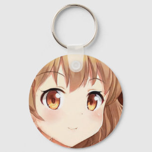 Anime manga leende flicka guldbrunt hårgult nyckelring