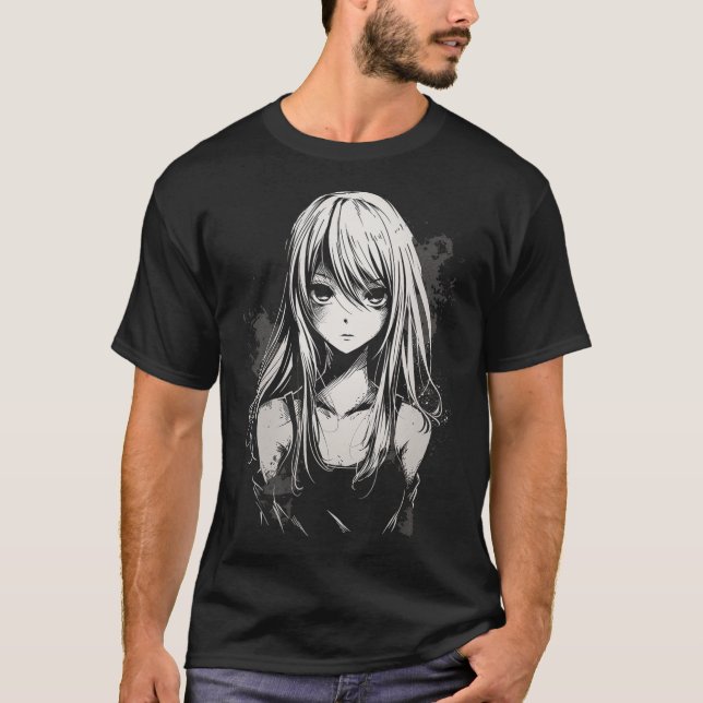 Anime Manga Motif Pixel Art Anime T Shirt (Framsida)
