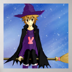 Anime manga pojke med lila hatt och kappa poster