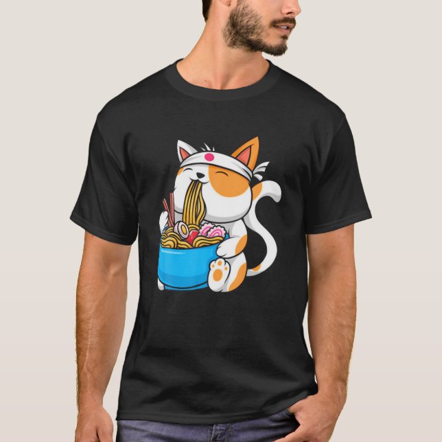 Anime Manga Ramen Cat Anime Tee Japanska (Framsida)
