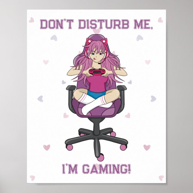 Anime Manga Rosa Lila Gamer Girl Poster (Framsidan)