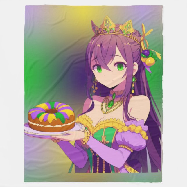 Anime Mardi Gras Kung tårta Fleecefilt (Framsidan)