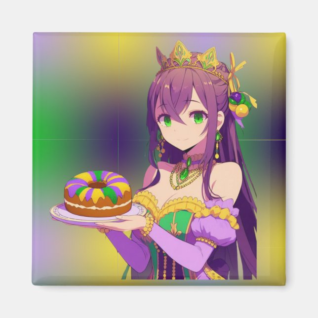 Anime Mardi Gras Kung tårta Magnet (Framsidan)