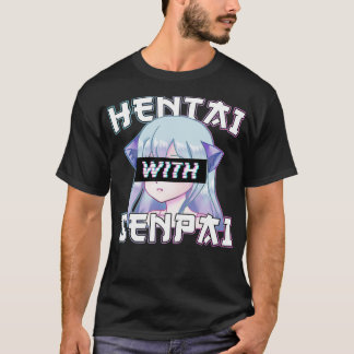 Anime Meme Hentai med Senpai I Neko Anime Cat och T Shirt