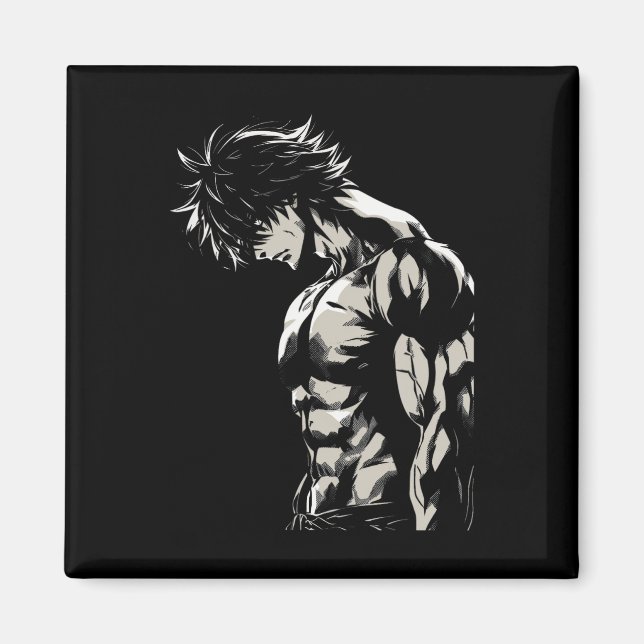 Anime Men Character Bicep Workout Motivational  Magnet (Framsidan)