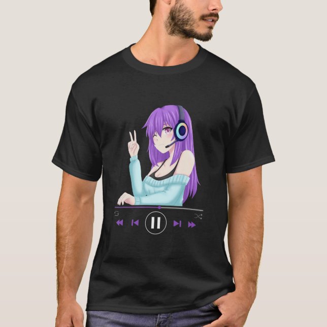 Anime Merch Anime Girl Cosplay Music Vaporwave T Shirt (Framsida)