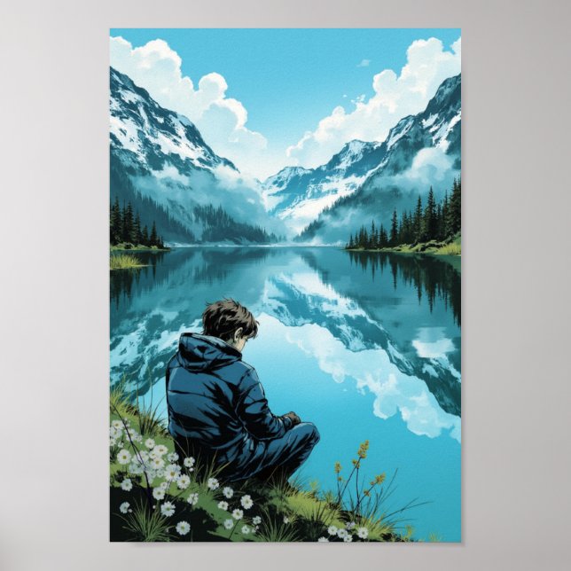 Anime Mountain Lake Serenity Wall Art Poster (Framsidan)