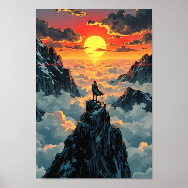 Anime Mountain Summit Sunrise Wall Art Poster (Framsidan)