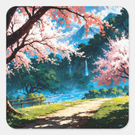 Anime natural landscape fyrkantigt klistermärke