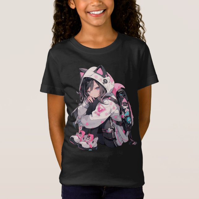 Anime Neko Bestkompis T-Shirt (Framsida)