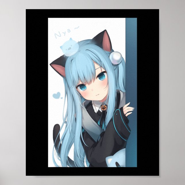 Anime Neko Cat Girl Pastel Kawaii Japanska Waifu O Poster (Framsidan)