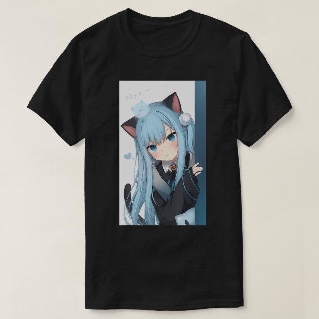 Anime Neko Cat Girl Pastel Kawaii Japanska Waifu O T Shirt (Design framsida)