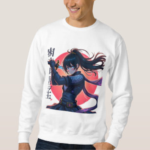 Anime Ninja Girl med Katana- Epic Samurai Warrior Lång Ärmad Tröja