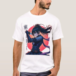 Anime Ninja Girl med Katana- Epic Samurai Warrior T Shirt
