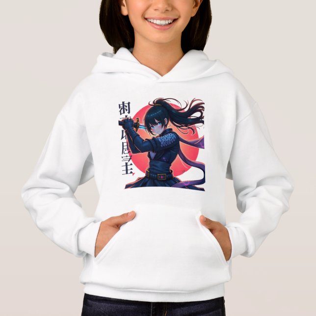 Anime Ninja Girl med Katana- Epic Samurai Warrior T Shirt (Framsida)