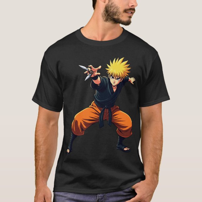 Anime Ninja Warrior- Action-Packed Shinobi Fighter T Shirt (Framsida)
