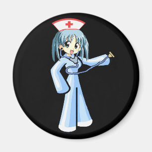Anime Nurse med stetoskop och blå uniform Magnet