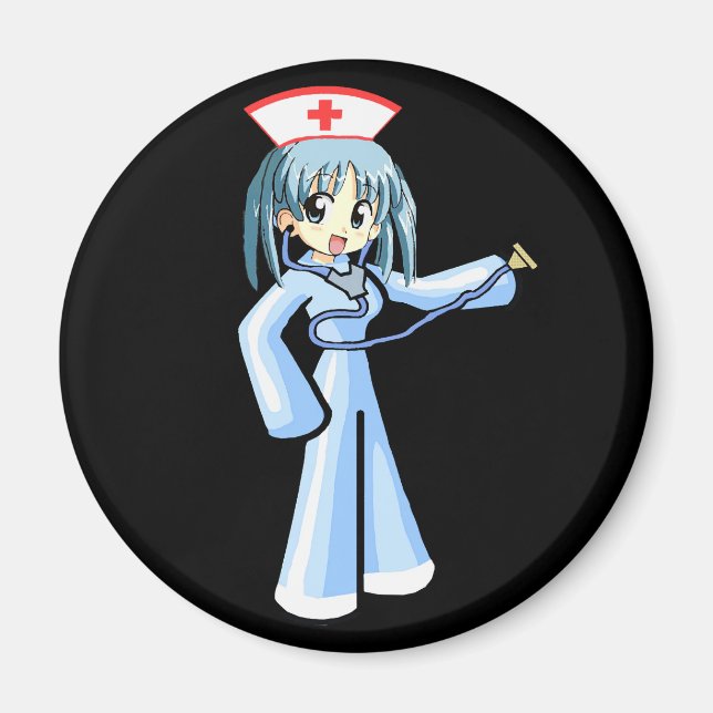 Anime Nurse med stetoskop och blå uniform Magnet (Framsidan)
