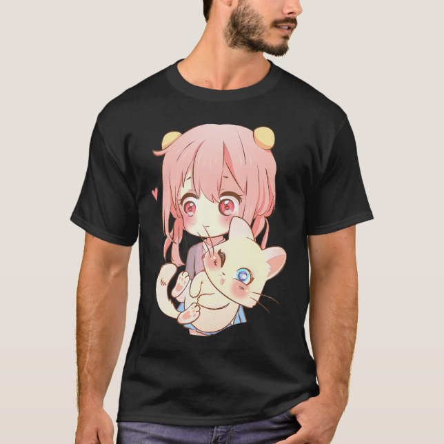 Anime och Cats Älskare för n Manga Kawaii Otaku T Shirt (Framsida)