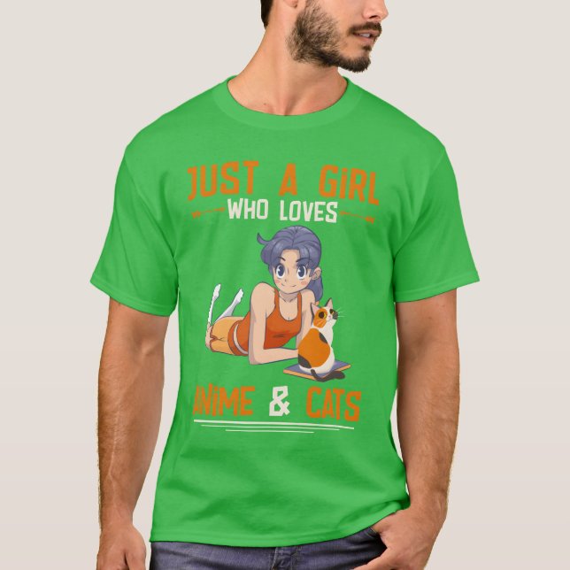 Anime och kattälskande tjejpresent t shirt (Framsida)